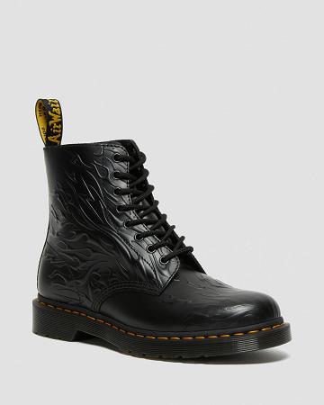 Dr Martens 1460 Flames Emboss Leren Veterlaarzen Heren Zwart | NL 299MQZ